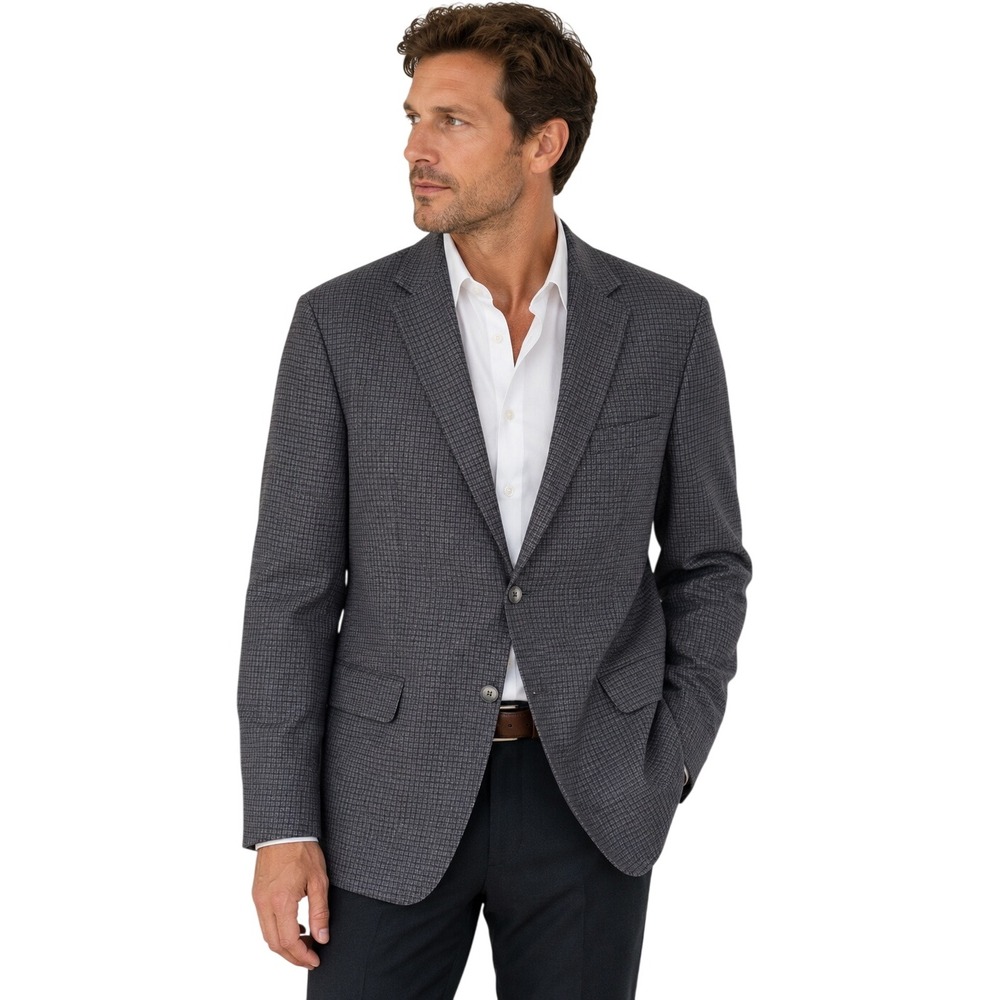 Jos A Bank Joseph Men's 42R Gray Micro Check 100% Wool Blazer Sport Coat